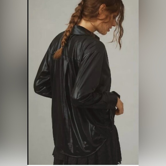 NWT Size S - By Anthropologie Shine Shirt in Black - Picture 2 of 16